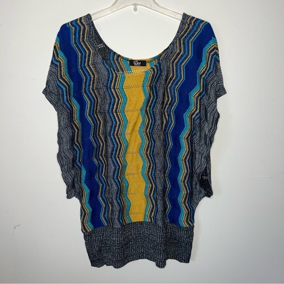 Lucy Diamonds Boho Sweater Dress Or Tunic Top Striped Knit Wide Arm Holes OSFM - Picture 8 of 10